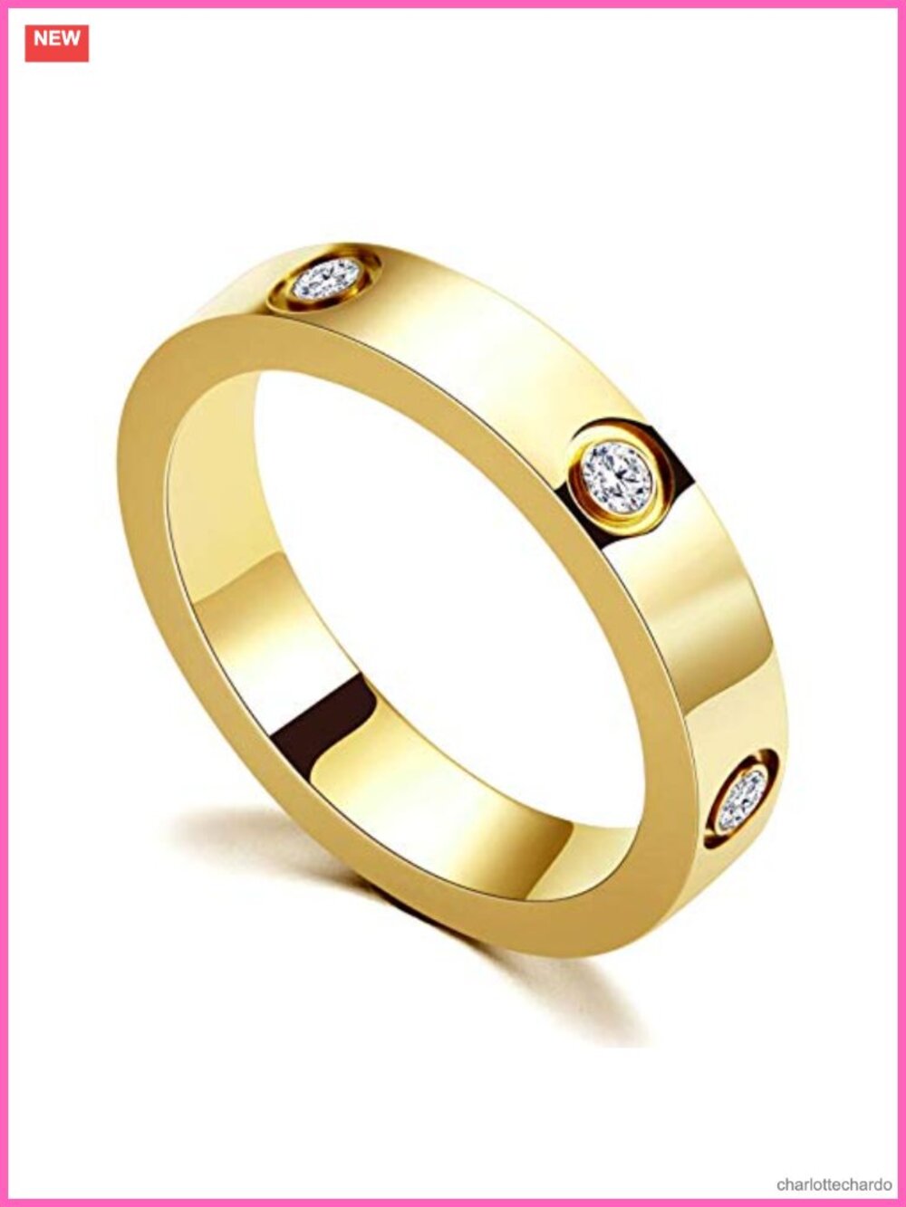 18K Gold-Plated Stainless Steel Promise Ring Women's Wedding Band Gift